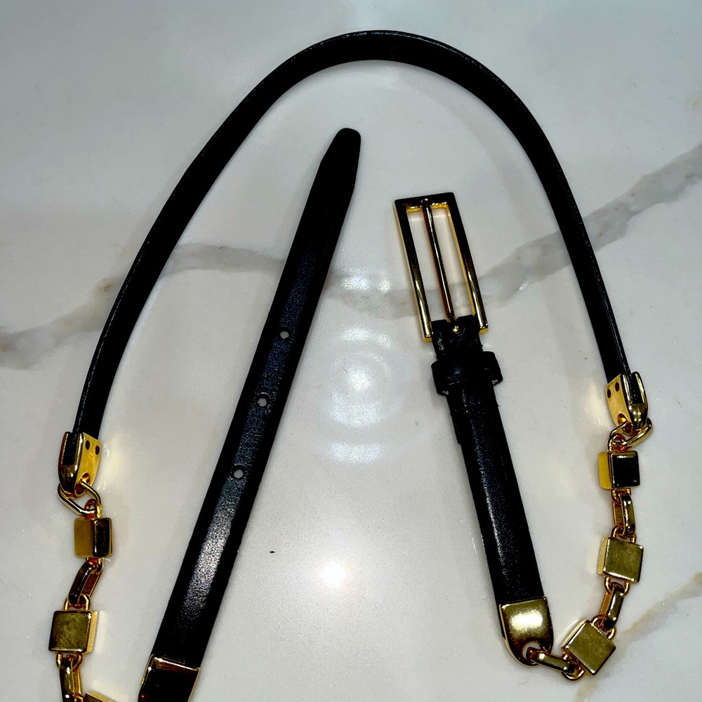 Carlisle Black Leather Belt w/ Gold Hardware